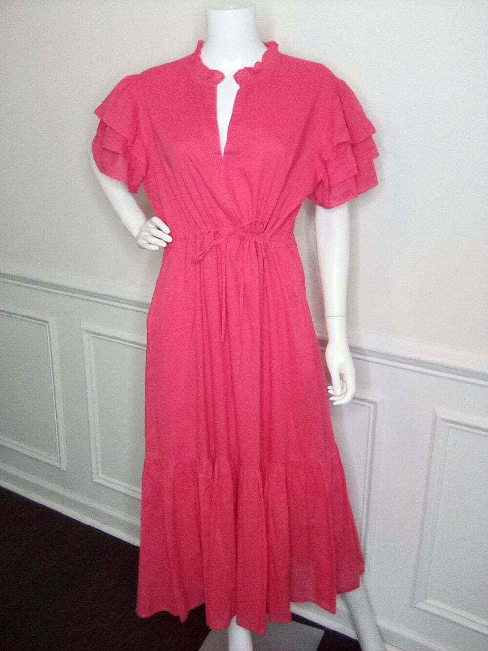 Olivia James The Label Delia Pink Plunge Neck Flutter Sleeve Maxi Sundress, XL - Picture 5 of 16